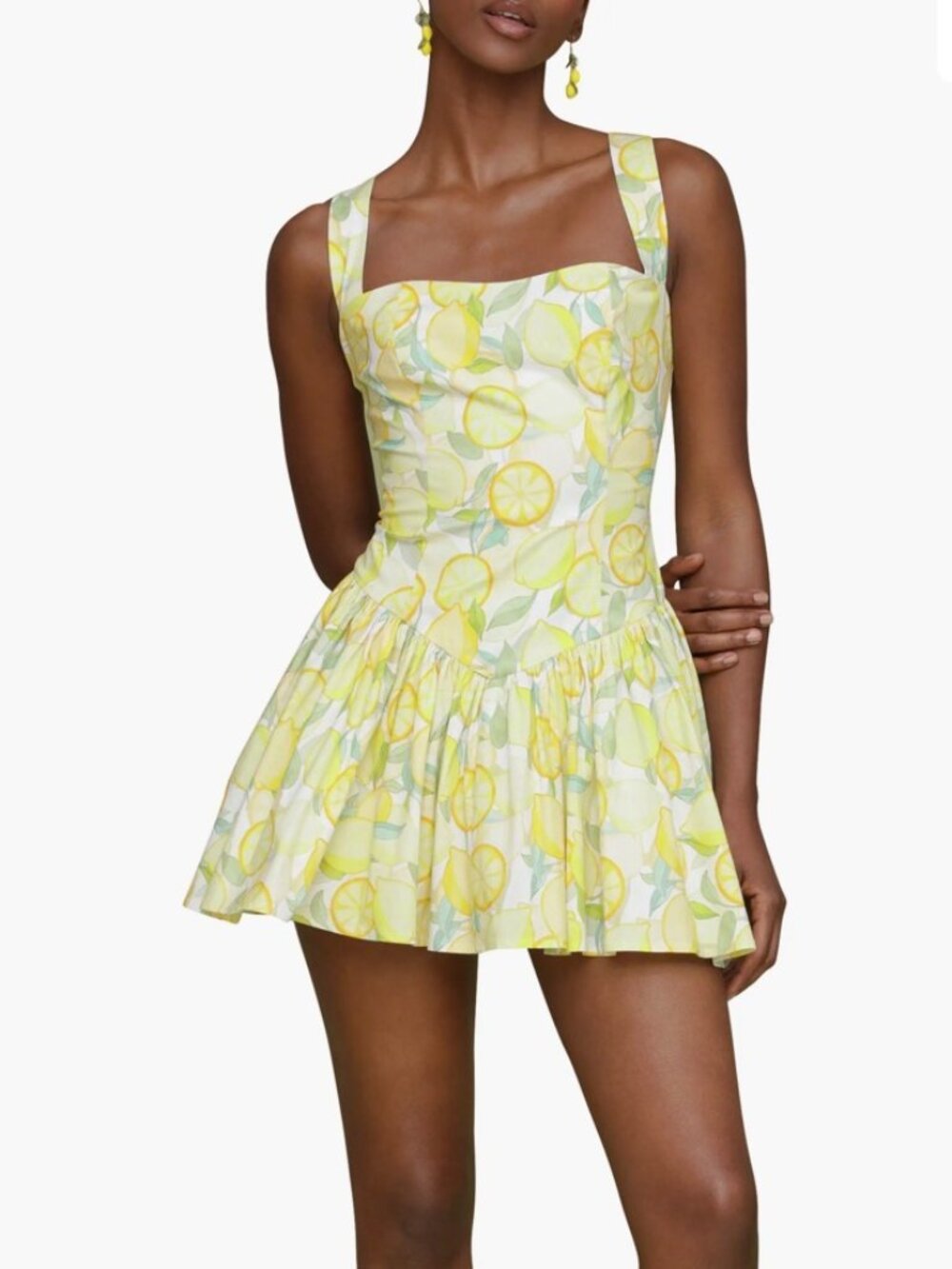 NWOT (Other) Avec Les Filles Lemon Print Stretch Cotton Romper Mini Dress. Sz 12